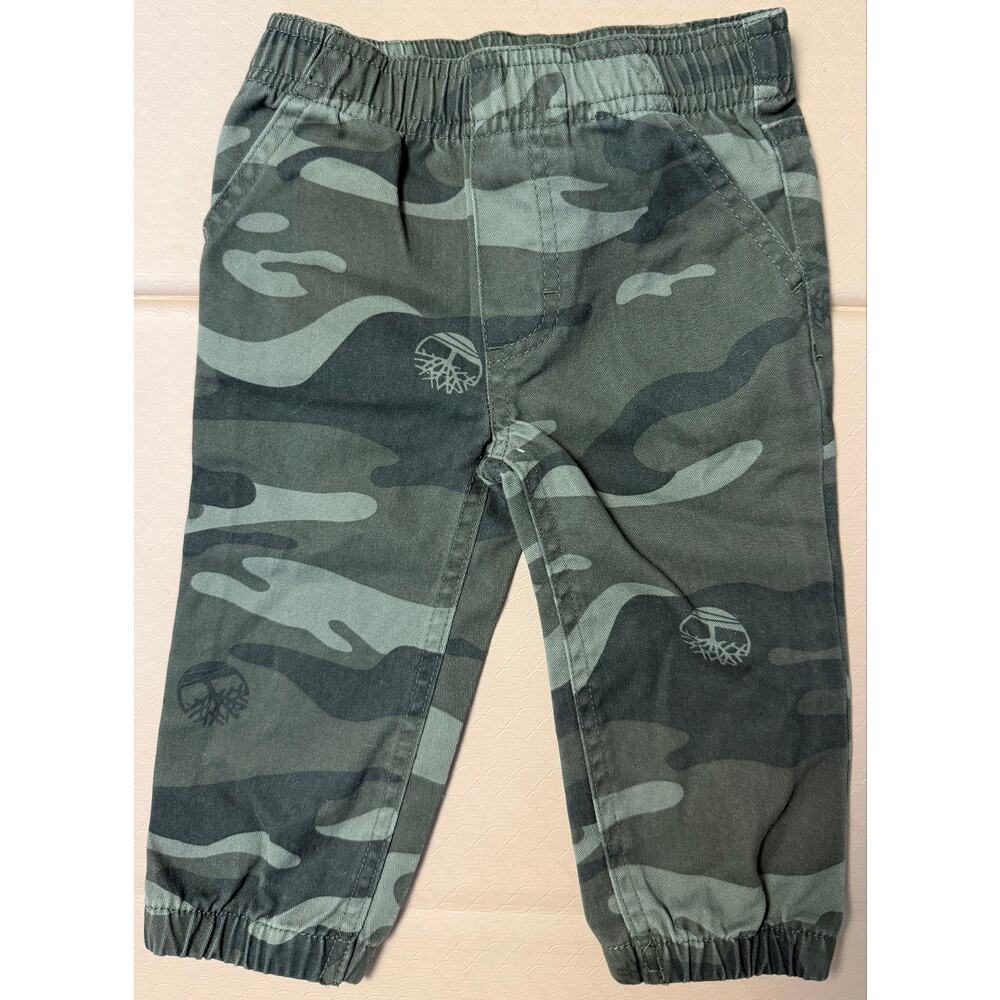 Timberland Baby Boys 12M Camo Jogger Pants Green Elastic Waist Pull On
